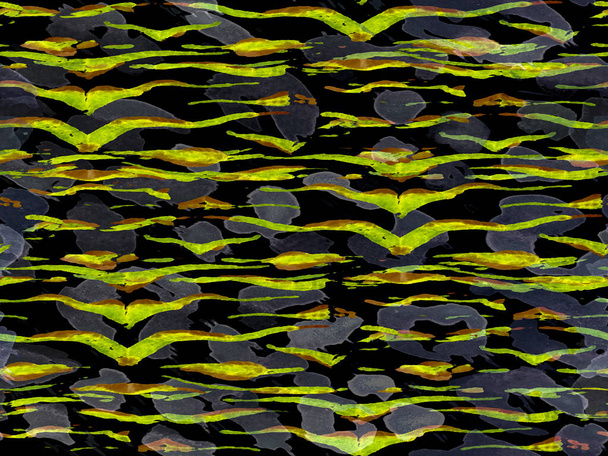 Saffron Yellow and Black Zebra Skin Print. Animal Camouflage Background. Geometric Animal Texture. Watercolor Camouflage Design. Abstract Safari Tile. African Pattern. Stripes Seamless Pattern. - Foto, Imagem