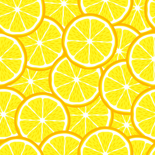 Lemon slice fruit citrus seamless bright pattern - Vektör, Görsel