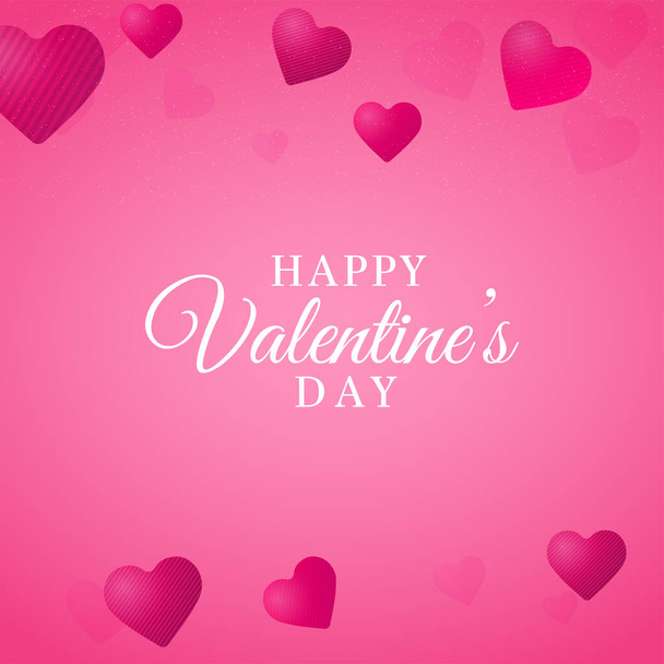 Happy Valentine's Day Font With Glossy Hearts Decorated On Pink Background. - Vector, Imagen