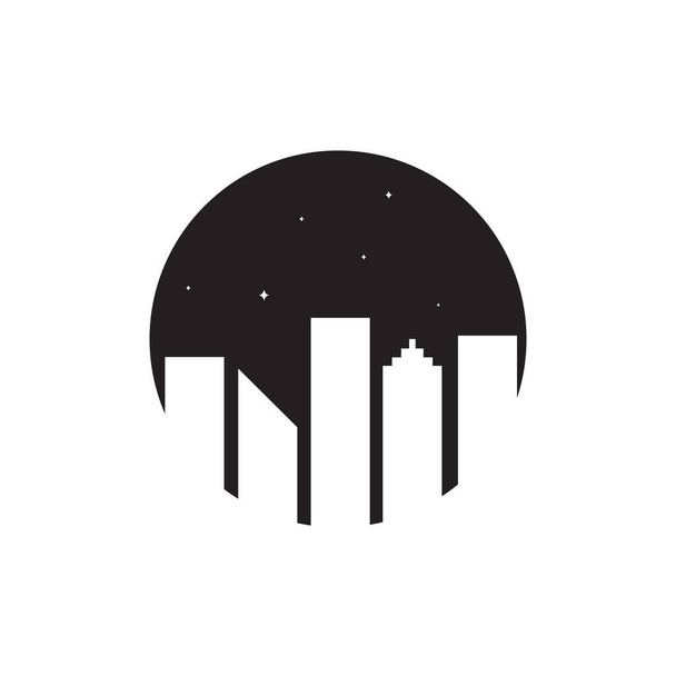 noche círculo con la construcción de la ciudad y el espacio estrellas logotipo diseño vector símbolo gráfico icono signo ilustración idea creativa - Vector, Imagen