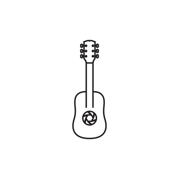 acoustic guitar with camera lens logo design vector graphic symbol icon illustration creative idea - ベクター画像