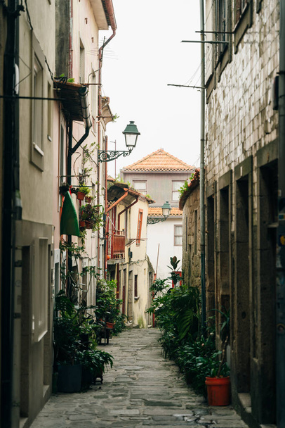 Pequeña y tranquila calle con encanto en Oporto, Portugal - nov, 2021. Foto de alta calidad - Foto, imagen