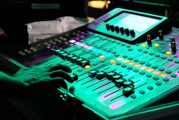 Closeup of an audio mixing control panel - Photo, Image