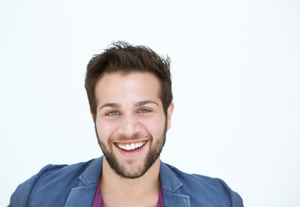 egy férfi mosolygó szakállas fehér háttér  - Fotó, kép
