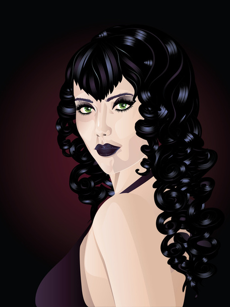 boszorkány a fekete haj - Vektor, kép