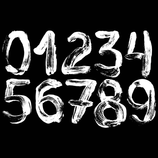 Hand-drawn white numbers on black background.Vector lettering. - Vetor, Imagem