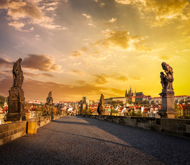 Charles bridge and Prague castle in the morning - Photo, Image
