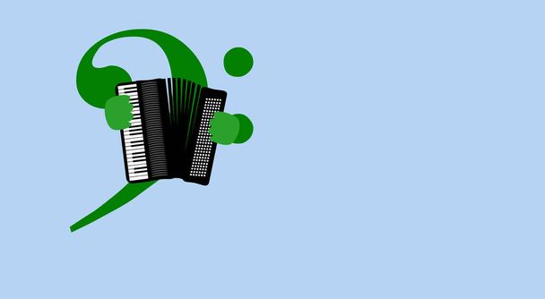Sleutel om piano accordeon te spelen. De drievoudige F sleutel. MUSISCH SYmbool. Een stijlvolle illustratie met verwijzing naar kunst. Affiche met muziek, schrijfbord. Blaasinstrument. - Foto, afbeelding
