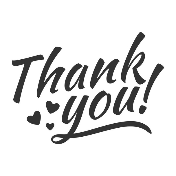 Thank you hand lettering, black ink brush calligraphy isolated on white background - Vecteur, image