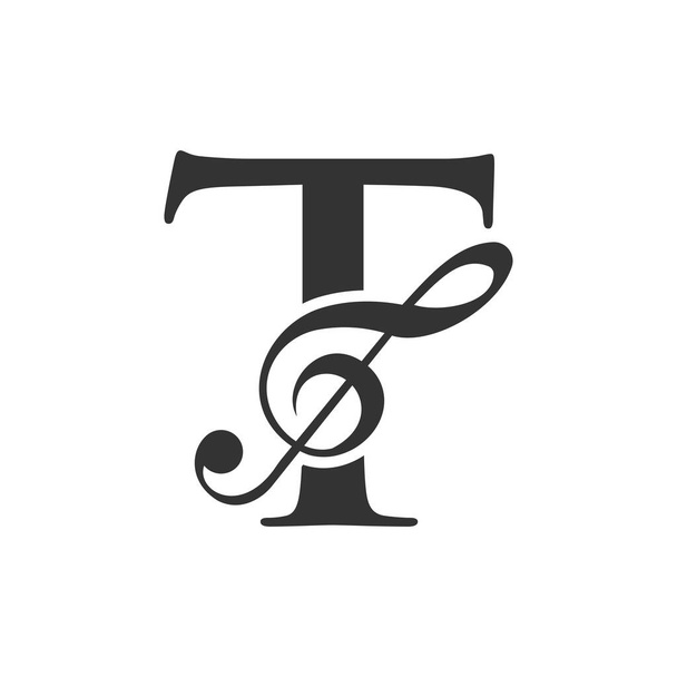 Music Logo On Letter T Concept. T Music Note Sign, Sound Music Melody Template - Vektor, obrázek