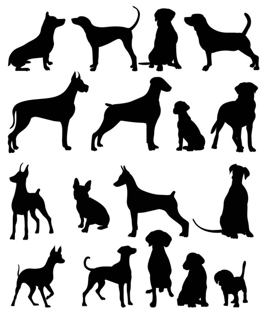 dog set black silhouette, isolated, vector - Vektor, obrázek