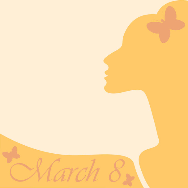 Illustration on a square background - International Women Day on March 8, feminism. Elegant female profile, monochrome. Design element of books, notebooks, postcards, interior items. Holiday, congratulations, gift - Vector, Image