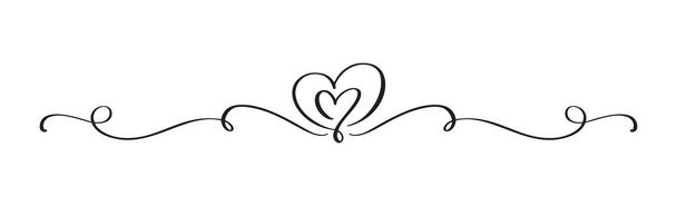 Hand Drawn Vintage Flourish Vector divider. Valentines Day Black Calligraphic Heart. Calligraphy Holiday illustration. Design valentine element. Icon love decor for web, wedding - Wektor, obraz