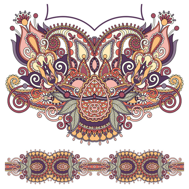 Neckline ornate floral paisley embroidery fashion design, ukrain - Διάνυσμα, εικόνα