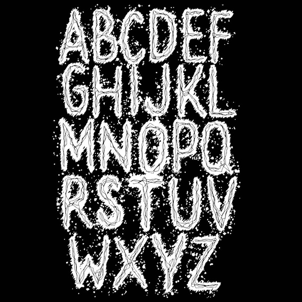 Sloppy grunge alphabet on black background.Art font. - Vector, Image