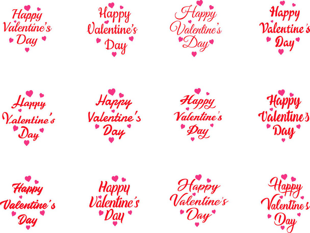 Set of Valentines Day greeting card template with typography text happy valentine`s day - Διάνυσμα, εικόνα