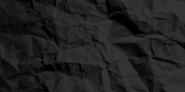 Black crumpled paper texture pattern. Rough grunge old blank. Vector abstract background. - Vektor, obrázek