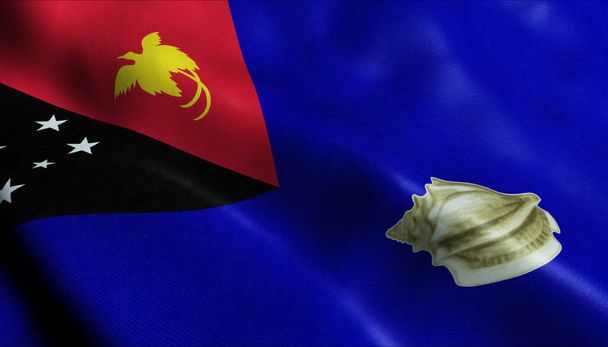 3D Illustration of waving Papua New Guinea province flag of West New Britain - Photo, Image