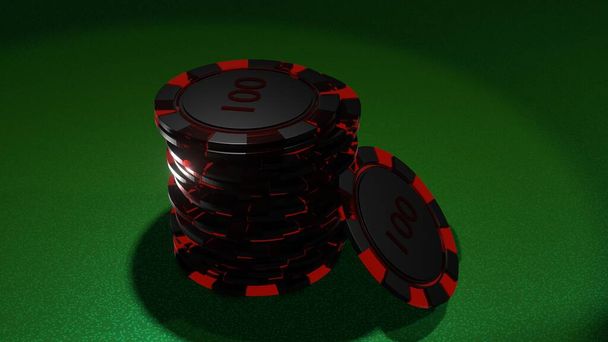 Fichas de poker na mesa de jogo. Conceito de casino. Renderização 3D. - Foto, Imagem