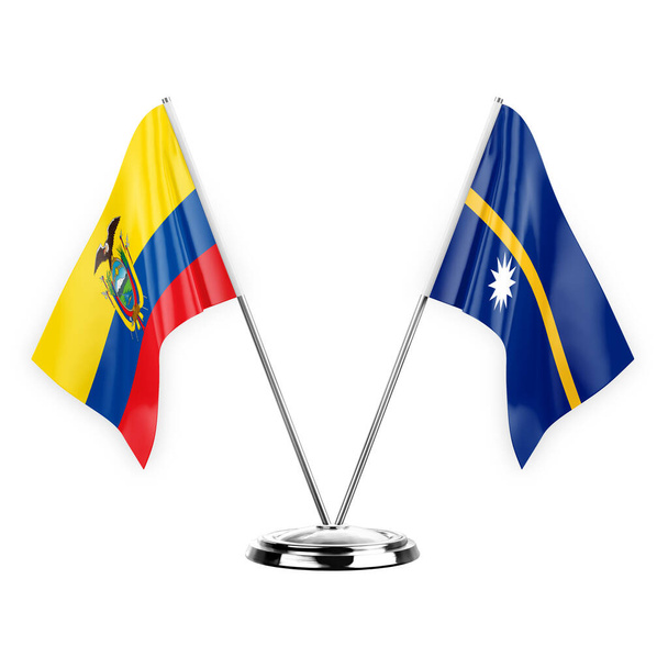 Two table flags isolated on white background 3d illustration, ecuador and nauru - Valokuva, kuva