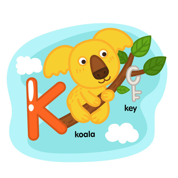 Alphabet Isolated Letter K-koala-key illustration,vector - Vetor, Imagem