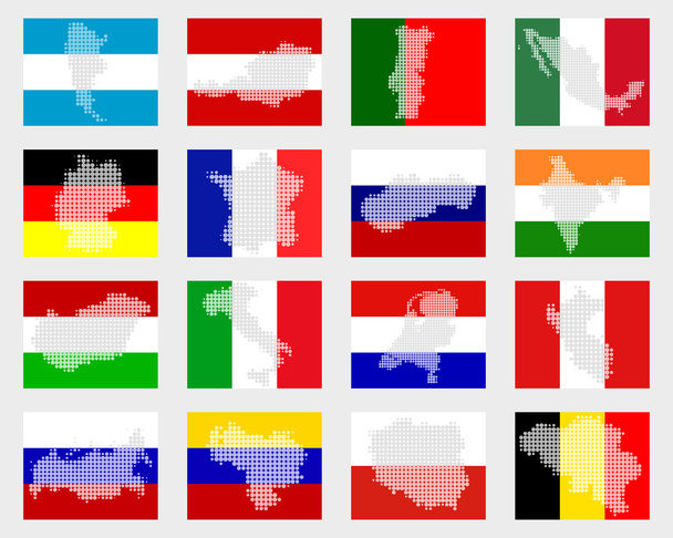 Conjunto de bandeiras com mapas
 - Foto, Imagem