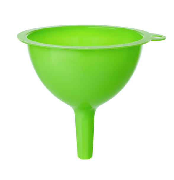 green plastic funnel isolated on white background - Фото, изображение