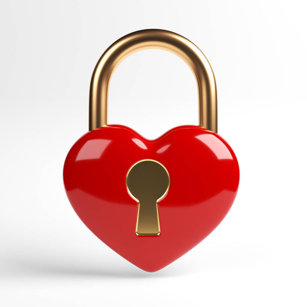 Lock-shaped red-colored heart icon. On white-colored background. Square composition with copy space. Isolated with clipping path. - Foto, Bild