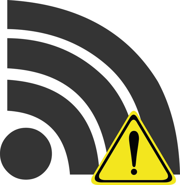 Vector illustration of icon or symbol of wi-fi with an exclamation mark, in concept of disconnected internet or low signal - Vettoriali, immagini