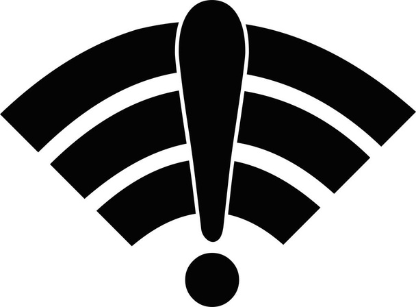 Vector illustration of icon or symbol of wi-fi with an exclamation mark, in concept of disconnected internet or low signal - Vettoriali, immagini