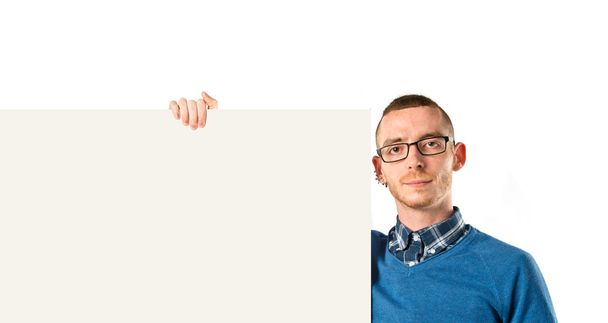 Man with empty placard over idolated white background - 写真・画像