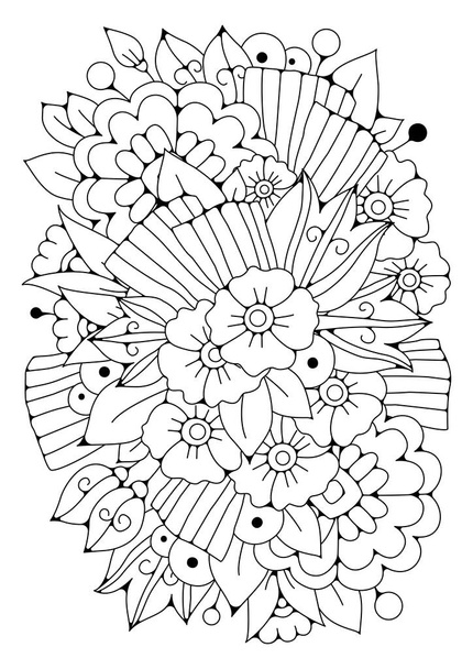 Art therapy. Vector black and white background for coloring. Magic flowers. Coloring page. - Вектор, зображення