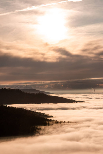 sunset landscape above clouds and fog - Photo, Image