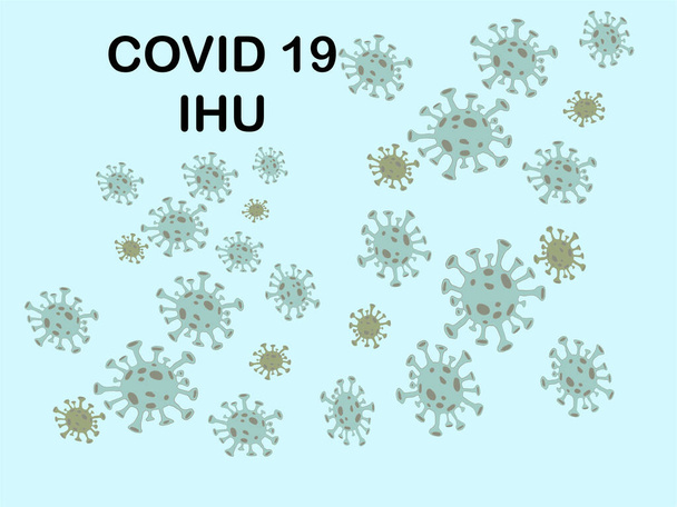 SARS-CoV-2 Варіант коронавірусу IHU. Мікроскопічний погляд на інфекційні вірусні клітини
. - Вектор, зображення