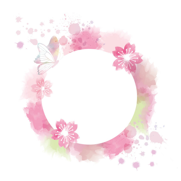 Watercolor style frame of cherry blossoms and butterfly - ベクター画像