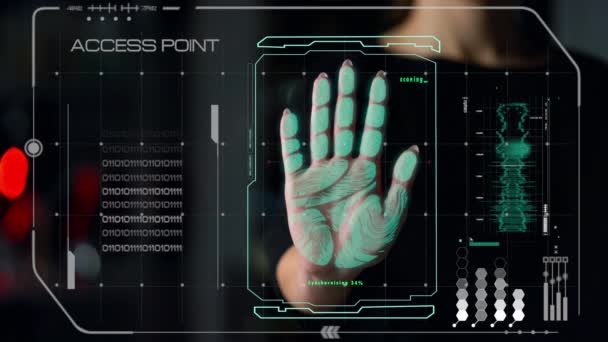 Biometric hand scanner denied hacker access check man identity security closeup - Video, Çekim
