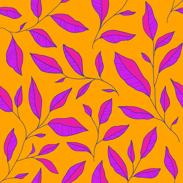 Seamless pattern with doodle colorful leaves. Vector floral background with stylized tree branches. Hand drawn design elements for fabric, print, cover, banner, invitation. - Vektor, Bild