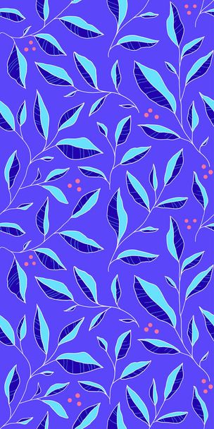 Seamless pattern with doodle colorful leaves. Vector floral background with stylized tree branches. Hand drawn design elements for fabric, print, cover, banner, invitation. - ベクター画像