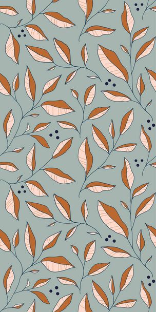 Seamless pattern with doodle colorful leaves. Vector floral background with stylized tree branches. Hand drawn design elements for fabric, print, cover, banner, invitation. - Vettoriali, immagini