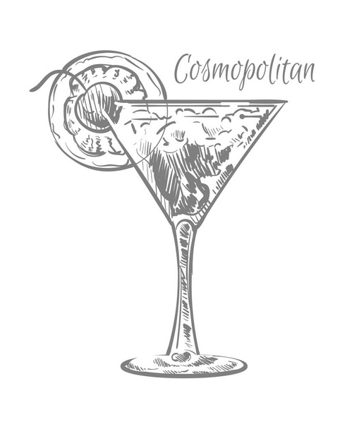 Cosmopolitan cocktail sketch hand drawn - Vektor, kép