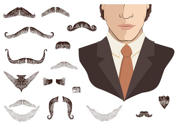 Mustaches for man.Vector collection on white for design - Vettoriali, immagini
