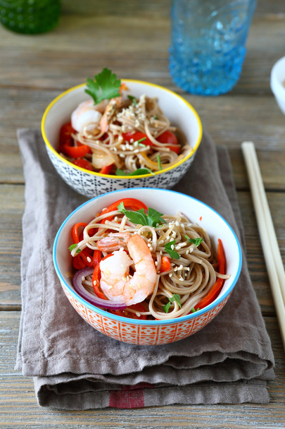 Two portions of noodles with prawns - Photo, image