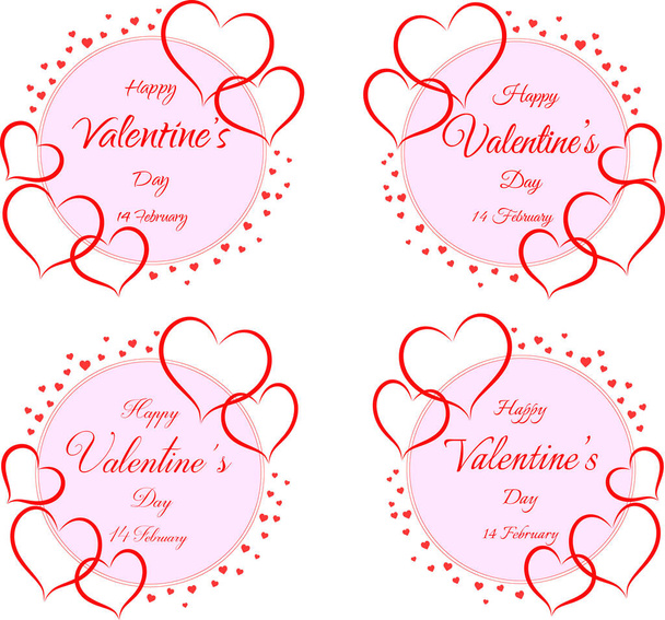 Set of Valentines Day greeting card template with typography text happy valentine`s day and red hearts on background. Vector illustration - Vector, Image