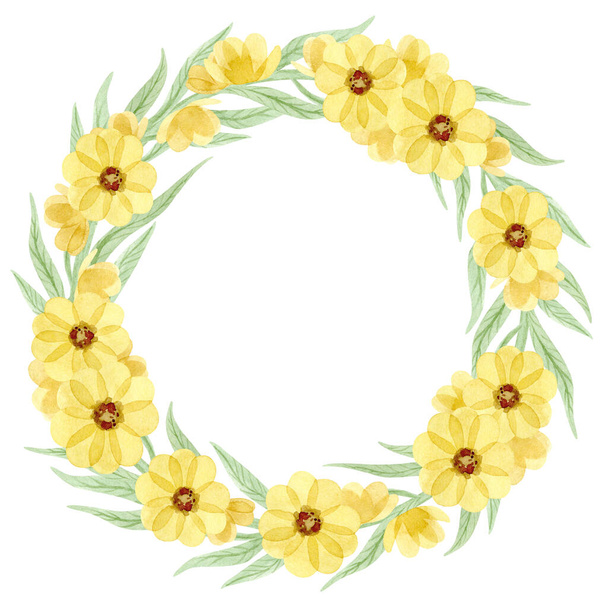 Watercolor frame with yellow flowers isolated on white background. - Fotó, kép