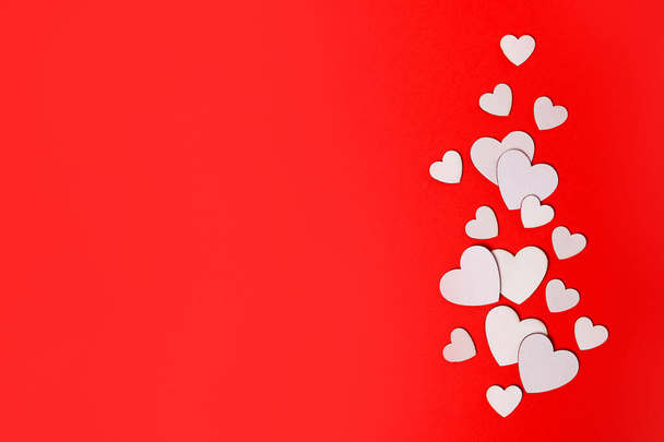 White Hearts On Red Background For Happy San Valentine Day. Happy Mother's Day, copy space - Zdjęcie, obraz