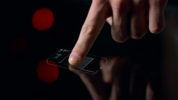 Closeup futuristic fingerprint scanner denying system launch verification fale - Záběry, video