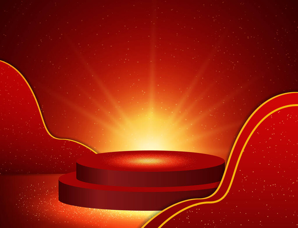 Vector illustration red background with shining sparkle stage podium - Vector, Image