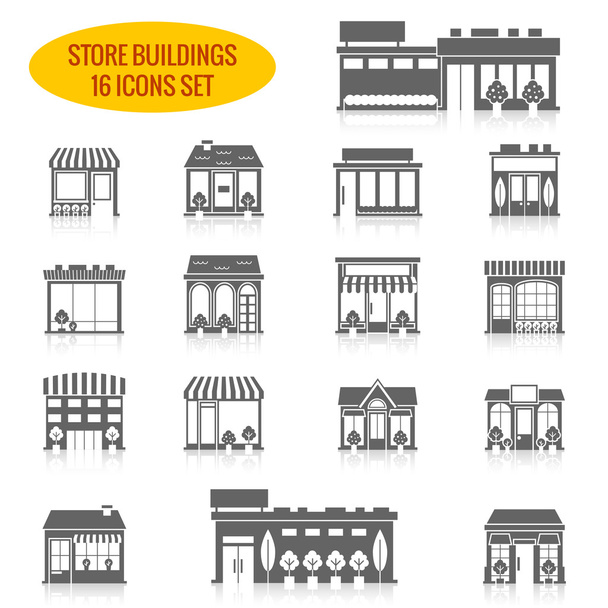 Store building icons set black - Vector, Image