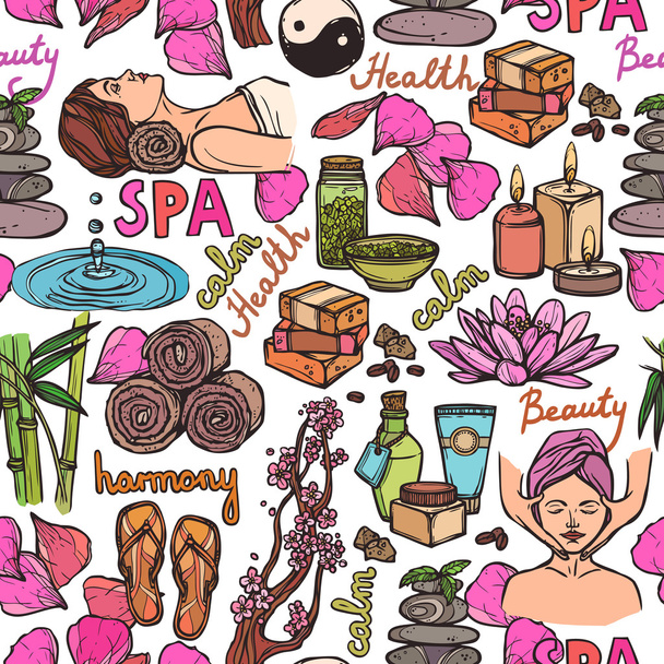 Spa sketch seamless pattern color - Vector, Image