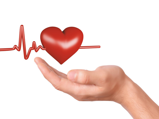 χέρι που κρατά την κόκκινη καρδιά. υγειονομική περίθαλψη και ιατρική αντίληψη  - Φωτογραφία, εικόνα